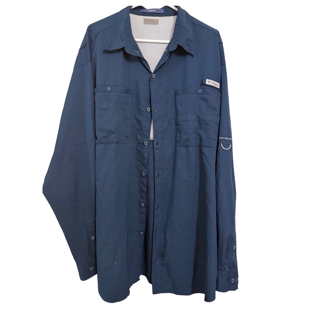 Columbia PFG Tamiami II Mens Navy‎ Blue Long Sleeve Fishing Shirt FM7253 UPF 40